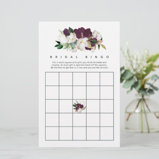 Dark Plum Velvet and White Spring Bridal Bingo (Staand voorkant)