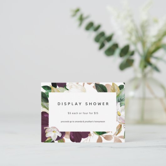 Dark Plum Velvet en wit Vrijgezellenfeest Display Informatiekaartje (Staand voorkant)