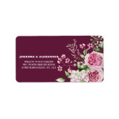 Dark Plum Waterverf Pioen Bruiloft Retouradres Etiket (Voorkant)