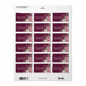 Dark Plum Waterverf Pioen Bruiloft Retouradres Etiket (Full Sheet)