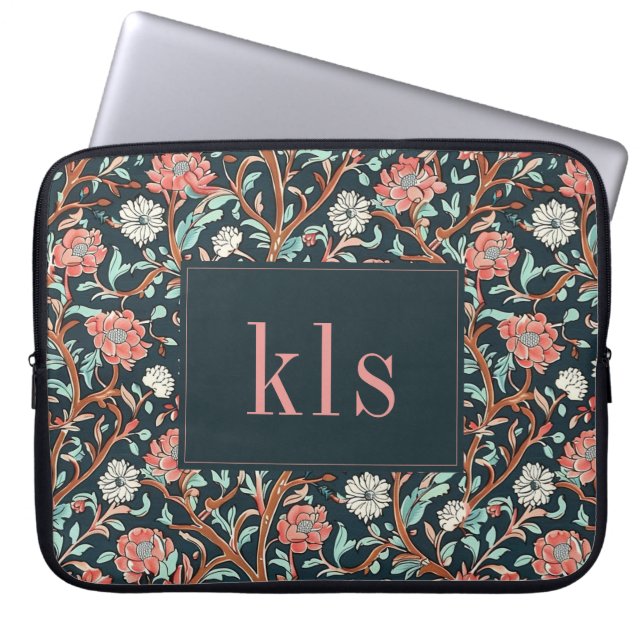  Dark Poppy William Morris Monogram Laptop Sleeve (Voorkant)