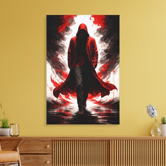 Dark Power Awakening – Red Hooded Figure Canvas Afdruk (Insitu (Woonkamer))
