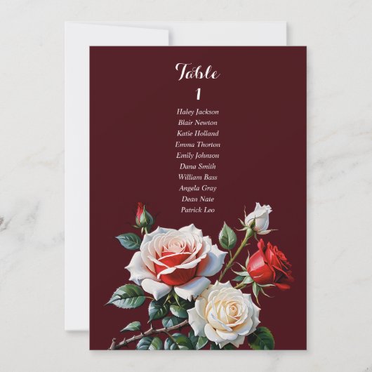Dark Pretty pink white red rose seating chart card Kaart (Voorkant)