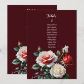 Dark Pretty pink white red rose seating chart card Kaart (Voorkant / Achterkant)