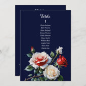 Dark Pretty pink white red rose seating chart card Kaart (Voorkant / Achterkant)