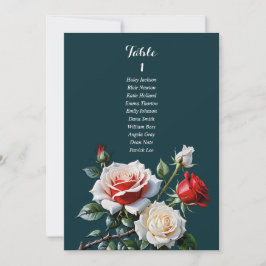 Dark Pretty pink white red rose seating chart card Kaart