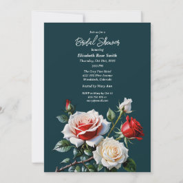 Dark Pretty pink white red roses bridal shower Kaart