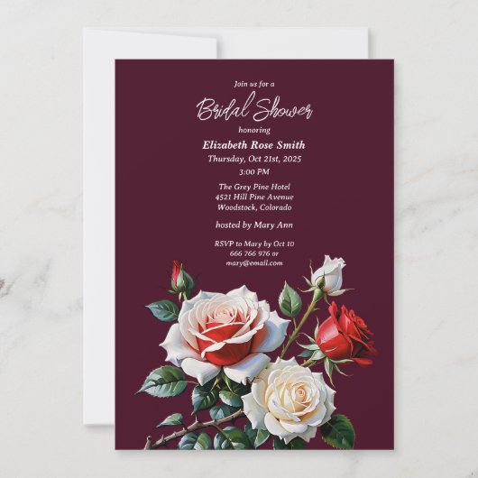 Dark Pretty pink white red roses bridal shower Kaart (Voorkant)