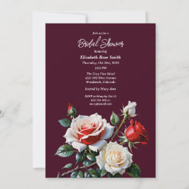 Dark Pretty pink white red roses bridal shower Kaart