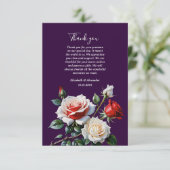 Dark Pretty pink white red roses floral wedding  Bedankkaart (Staand voorkant)