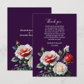 Dark Pretty pink white red roses floral wedding  Bedankkaart (Voorkant / Achterkant)