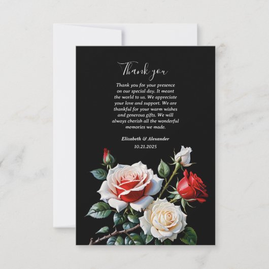 Dark Pretty pink white red roses floral wedding  Bedankkaart (Voorkant)