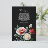 Dark Pretty pink white red roses floral wedding  Bedankkaart (Staand voorkant)