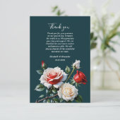 Dark Pretty pink white red roses floral wedding  Bedankkaart (Staand voorkant)