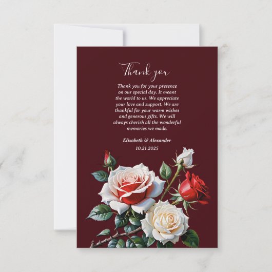 Dark Pretty pink white red roses floral wedding  Bedankkaart (Voorkant)