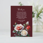 Dark Pretty pink white red roses floral wedding  Bedankkaart (Staand voorkant)