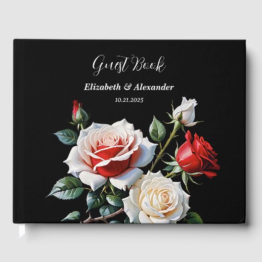 Dark Pretty pink white red roses floral wedding  Gastenboek (Voorkant)