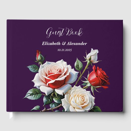 Dark Pretty pink white red roses floral wedding  Gastenboek (Voorkant)