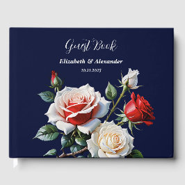 Dark Pretty pink white red roses floral wedding  Gastenboek