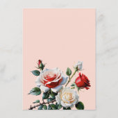 Dark Pretty pink white red roses floral wedding Informatiekaartje (Achterkant)