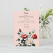 Dark Pretty pink white red roses floral wedding Informatiekaartje (Staand voorkant)