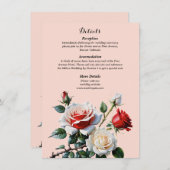 Dark Pretty pink white red roses floral wedding Informatiekaartje (Voorkant / Achterkant)