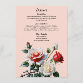 Dark Pretty pink white red roses floral wedding Informatiekaartje