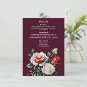 Dark Pretty pink white red roses floral wedding Informatiekaartje (Staand voorkant)