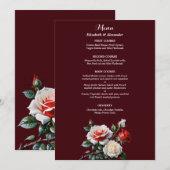 Dark Pretty pink white red roses floral wedding  Menu (Voorkant / Achterkant)