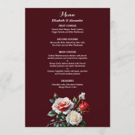 Dark Pretty pink white red roses floral wedding Menu