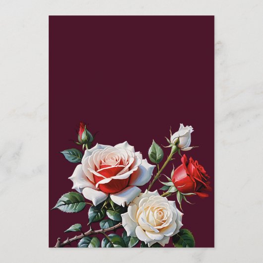 Dark Pretty pink white red roses floral wedding  Menu (Achterkant)