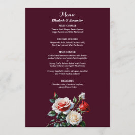 Dark Pretty pink white red roses floral wedding  Menu
