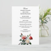 Dark Pretty pink white red roses floral wedding Menu (Staand voorkant)