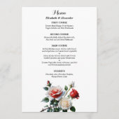 Dark Pretty pink white red roses floral wedding Menu (Voorkant)