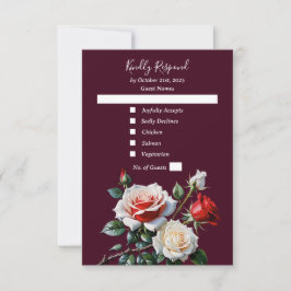 Dark Pretty pink white red roses floral wedding  RSVP Kaartje