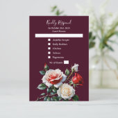 Dark Pretty pink white red roses floral wedding  RSVP Kaartje (Staand voorkant)