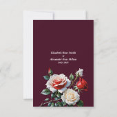 Dark Pretty pink white red roses floral wedding  RSVP Kaartje (Achterkant)