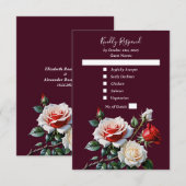 Dark Pretty pink white red roses floral wedding  RSVP Kaartje (Voorkant / Achterkant)