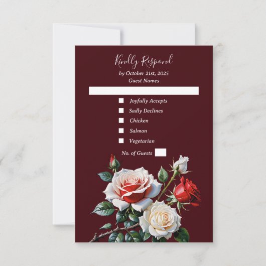 Dark Pretty pink white red roses floral wedding  RSVP Kaartje (Voorkant)