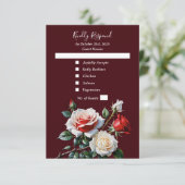 Dark Pretty pink white red roses floral wedding  RSVP Kaartje (Staand voorkant)