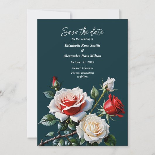 Dark Pretty pink white red roses floral wedding Save The Date (Voorkant)