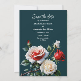 Dark Pretty pink white red roses floral wedding Save The Date