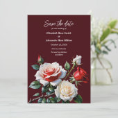 Dark Pretty pink white red roses floral wedding Save The Date (Staand voorkant)