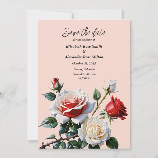 Dark Pretty pink white red roses floral wedding Save The Date (Voorkant)