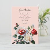 Dark Pretty pink white red roses floral wedding Save The Date (Staand voorkant)