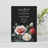 Dark Pretty pink white red roses floral wedding Save The Date (Staand voorkant)