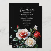 Dark Pretty pink white red roses floral wedding Save The Date (Voorkant / Achterkant)