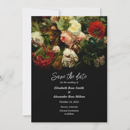 Dark Pretty pink white red roses floral wedding Save The Date (Voorkant)