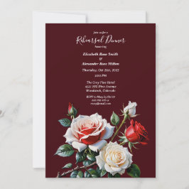 Dark Pretty pink white red roses Rehearsal dinner Kaart