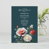 Dark Pretty pink white red roses Rehearsal dinner Kaart (Staand voorkant)